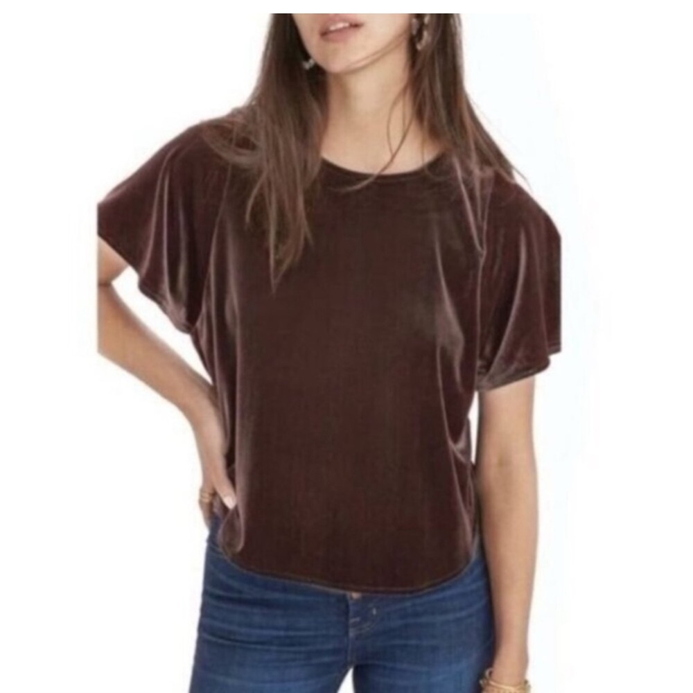 Maroon Brown velvet madewell butterfly sleeve tee